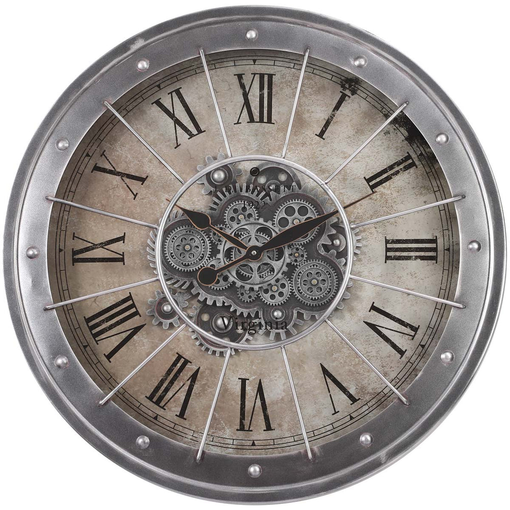 Chilli Decor JD Basset Industrial Metal Moving Gears Wall Clock Grey Wash 80cm TQ-Y709 3
