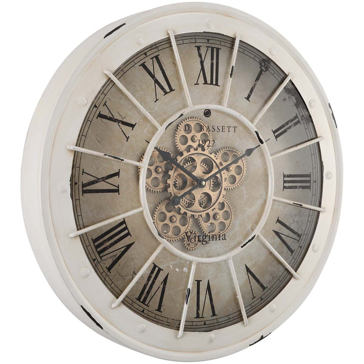 Chilli Decor JD Bassett Industrial White Wash Metal Moving Gears Wall Clock 60cm TQ-Y608 1