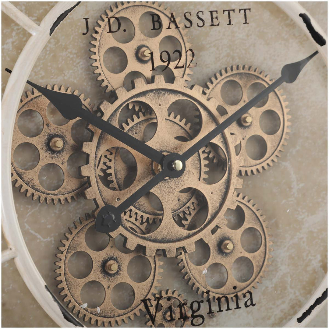 Chilli Decor JD Bassett Industrial White Wash Metal Moving Gears Wall Clock 60cm TQ-Y608 3