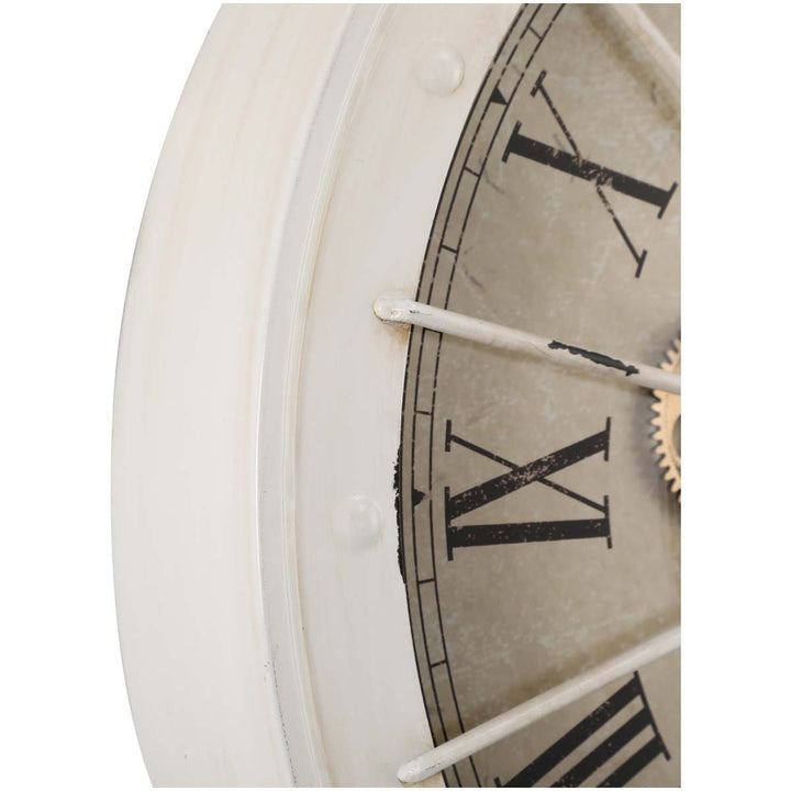Chilli Decor JD Bassett Industrial White Wash Metal Moving Gears Wall Clock 60cm TQ-Y608 4