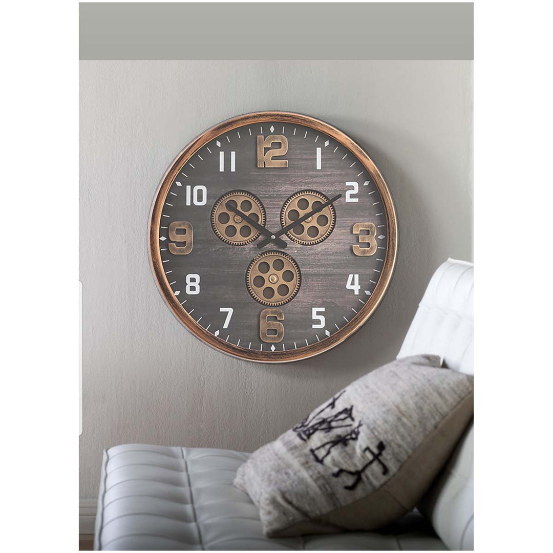 Chilli Decor Jacob Industrial Copper Black Metal Moving Gears Wall Clock 46cm TQ-Y701 2