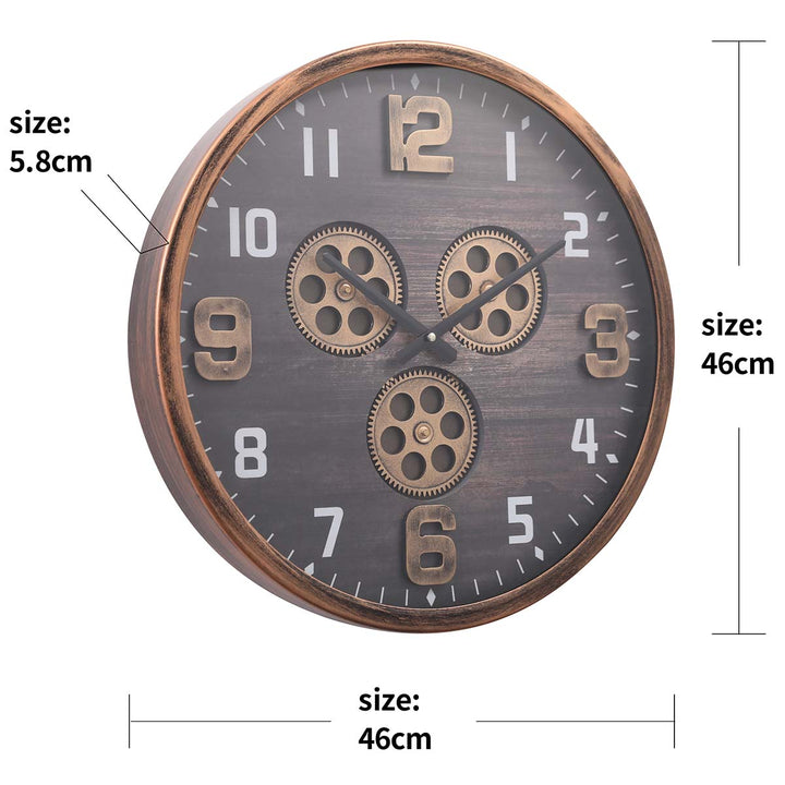 Chilli Decor Jacob Industrial Copper Black Metal Moving Gears Wall Clock 46cm TQ-Y701 9