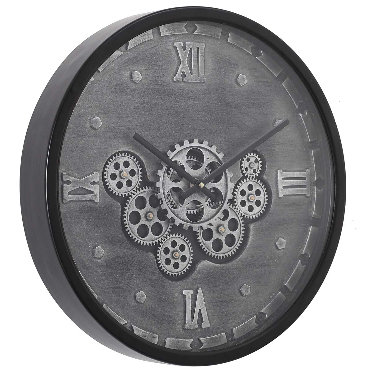 Chilli Decor Julian Inustrial Black Grey Wash Metal Moving Gears Wall Clock 46cm TQ-Y715 1