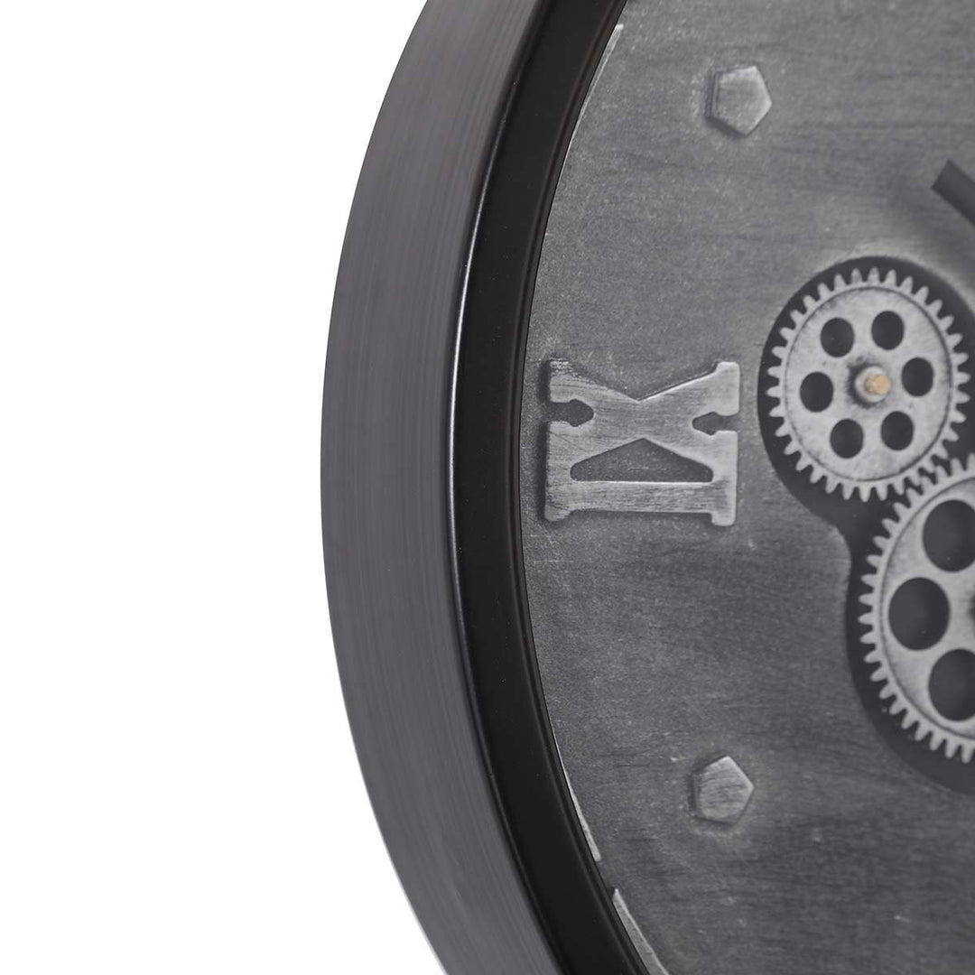 Chilli Decor Julian Inustrial Black Grey Wash Metal Moving Gears Wall Clock 46cm TQ-Y715 3