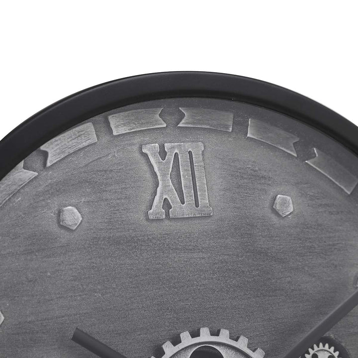 Chilli Decor Julian Inustrial Black Grey Wash Metal Moving Gears Wall Clock 46cm TQ-Y715 4