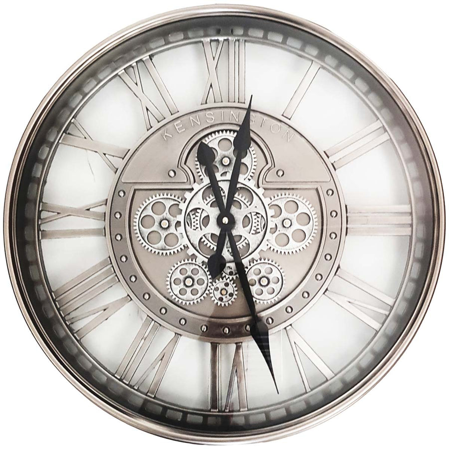 Chilli Decor Kensington Industrial Silver Wash Iron Moving Gears Wall Clock 55cm TQ-Y695 1