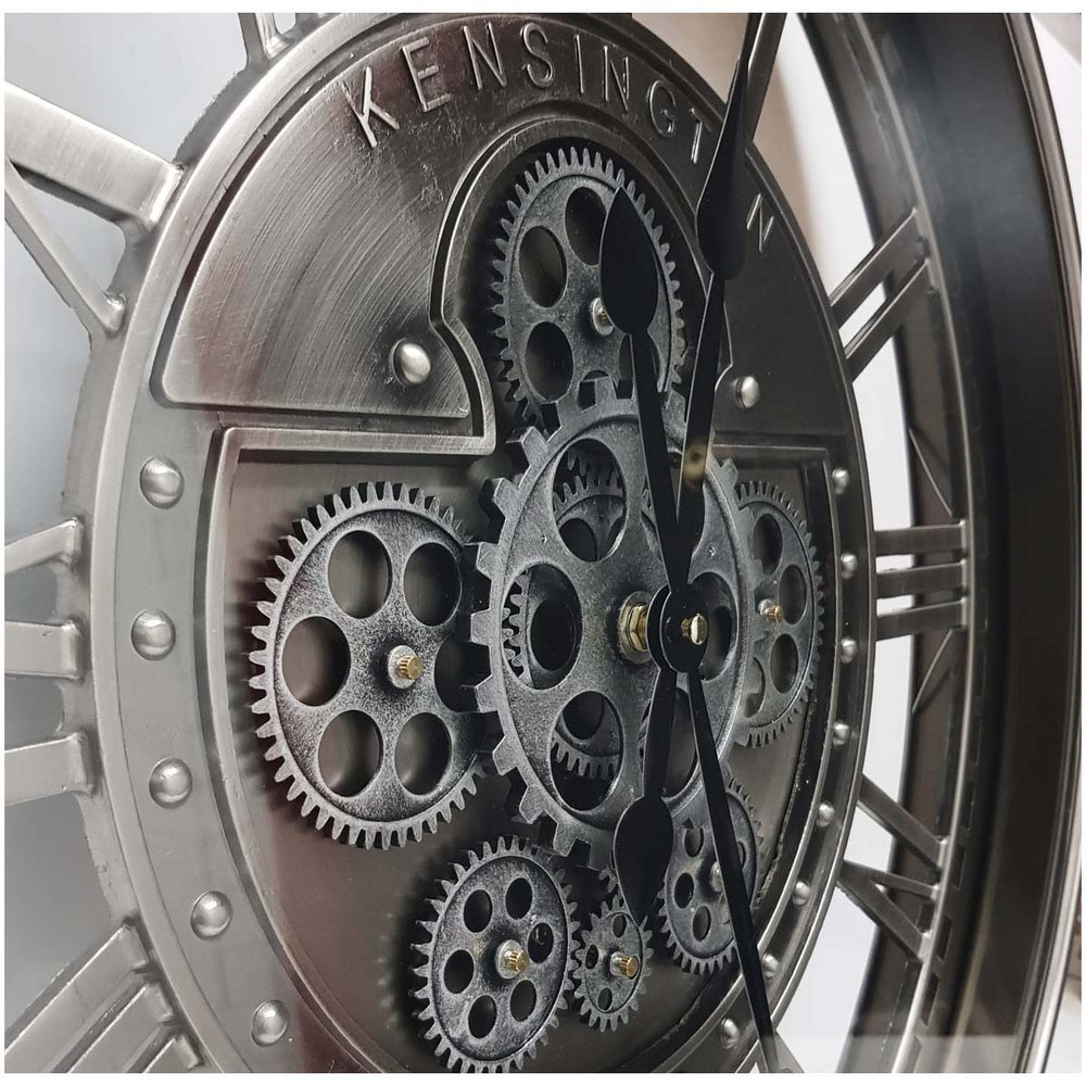 Chilli Decor Kensington Industrial Silver Wash Iron Moving Gears Wall Clock 55cm TQ-Y695 2