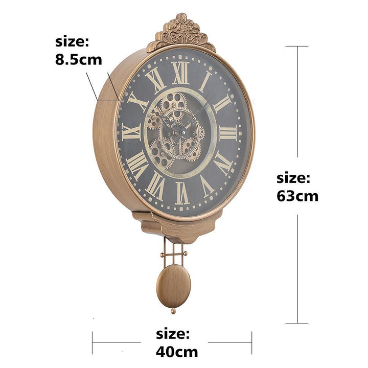Chilli Decor Kent Pendulum Metal Metal Moving Gears Wall Clock 63cm TQ-Y722 6