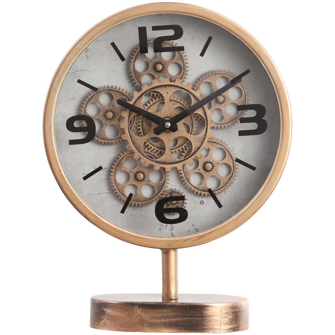 Chilli Decor Kia Distressed Gold Metal Moving Gears Desk Clock 41cm TQ-Y704 2