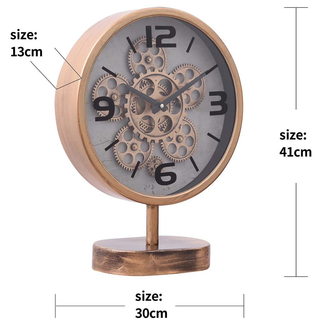 Chilli Decor Kia Distressed Gold Metal Moving Gears Desk Clock 41cm TQ-Y704 8