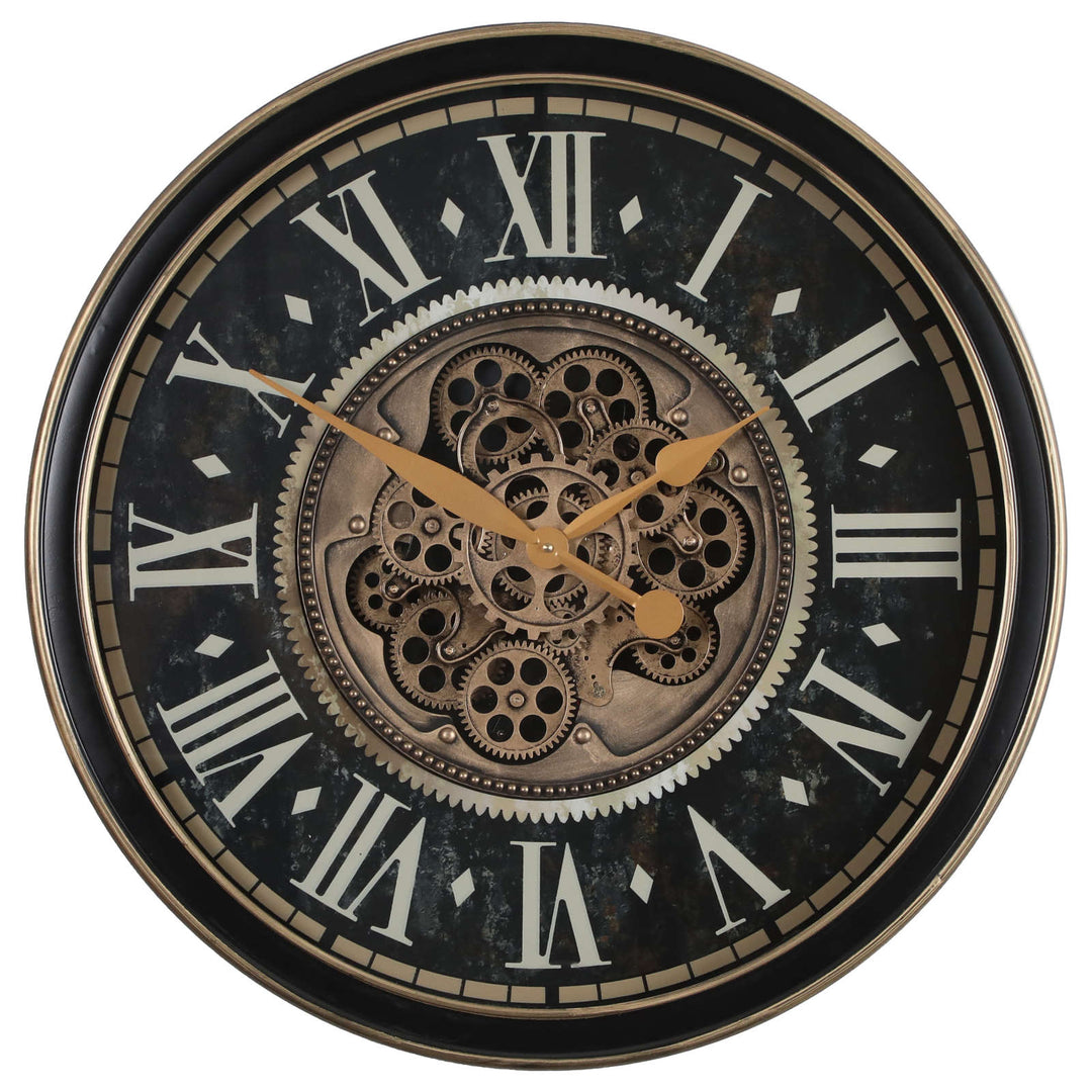 Chilli Decor Kingsley Industrial Black and Gold Metal Moving Gears Wall Clock 65cm TQ-Y740 1