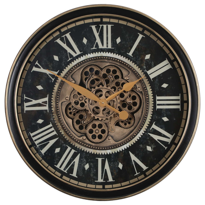 Chilli Decor Kingsley Industrial Black and Gold Metal Moving Gears Wall Clock 65cm TQ-Y740 1