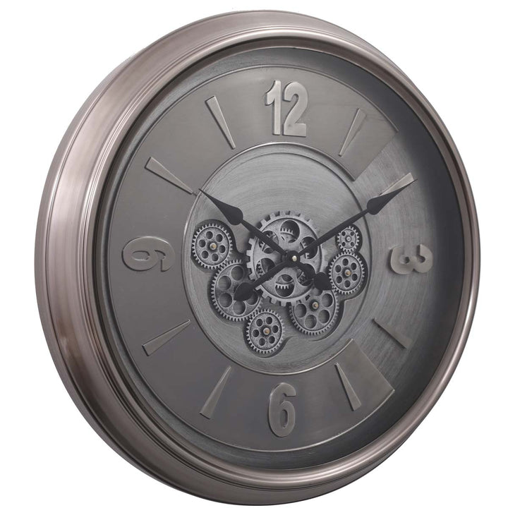 Chilli Decor Leroy Industrial Silver Wash Metal Moving Gears Wall Clock 62cm TQ-Y694 1