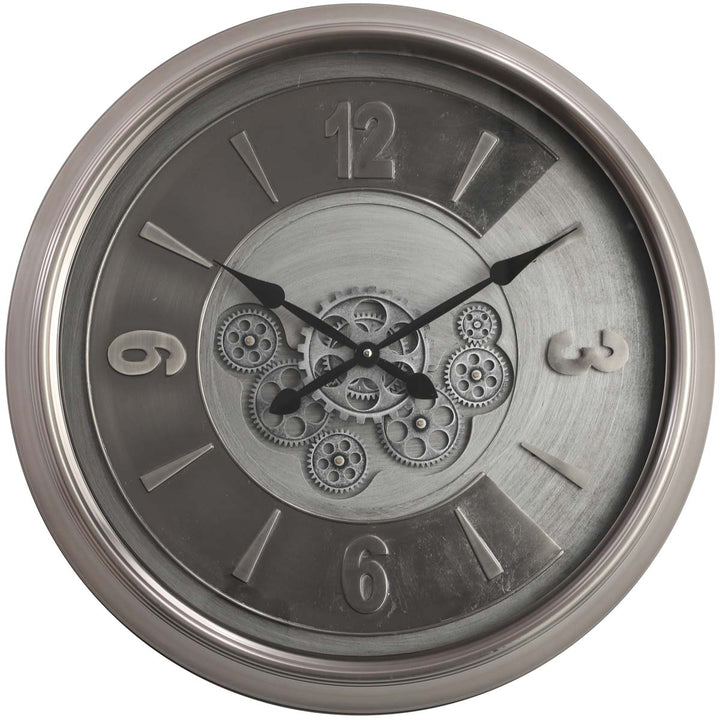 Chilli Decor Leroy Industrial Silver Wash Metal Moving Gears Wall Clock 62cm TQ-Y694 2