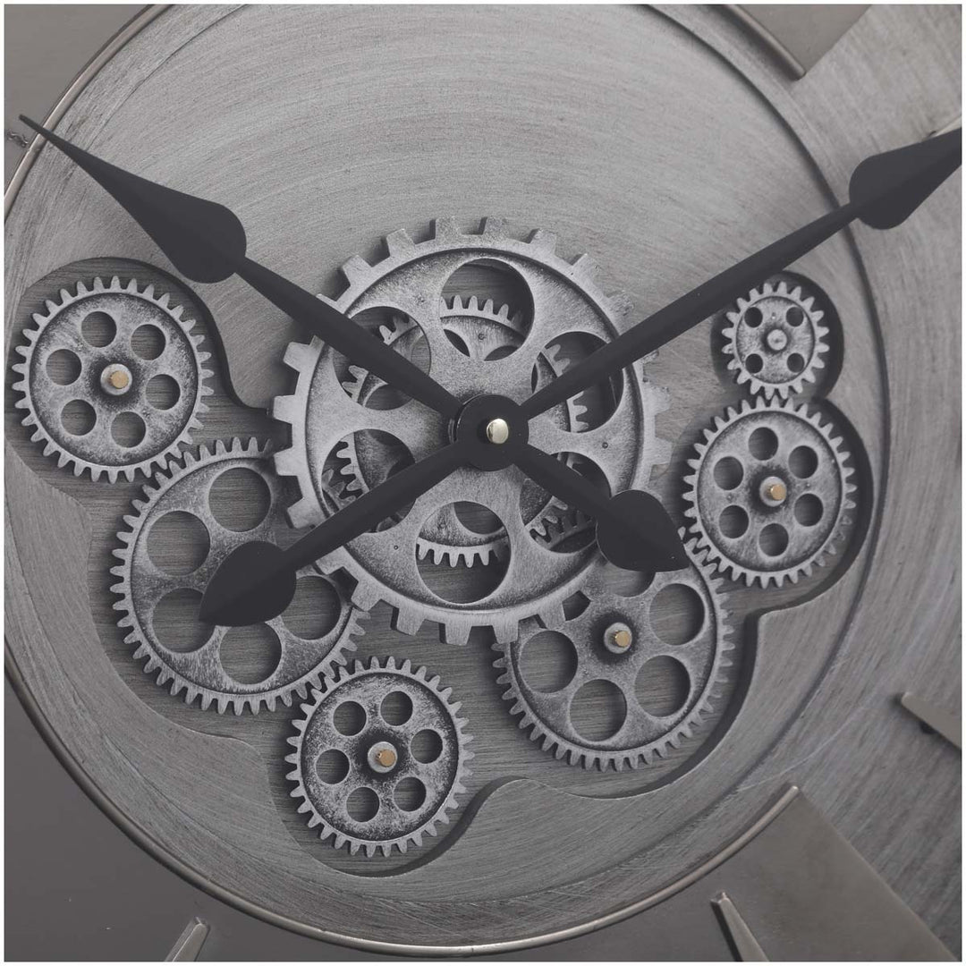 Chilli Decor Leroy Industrial Silver Wash Metal Moving Gears Wall Clock 62cm TQ-Y694 3