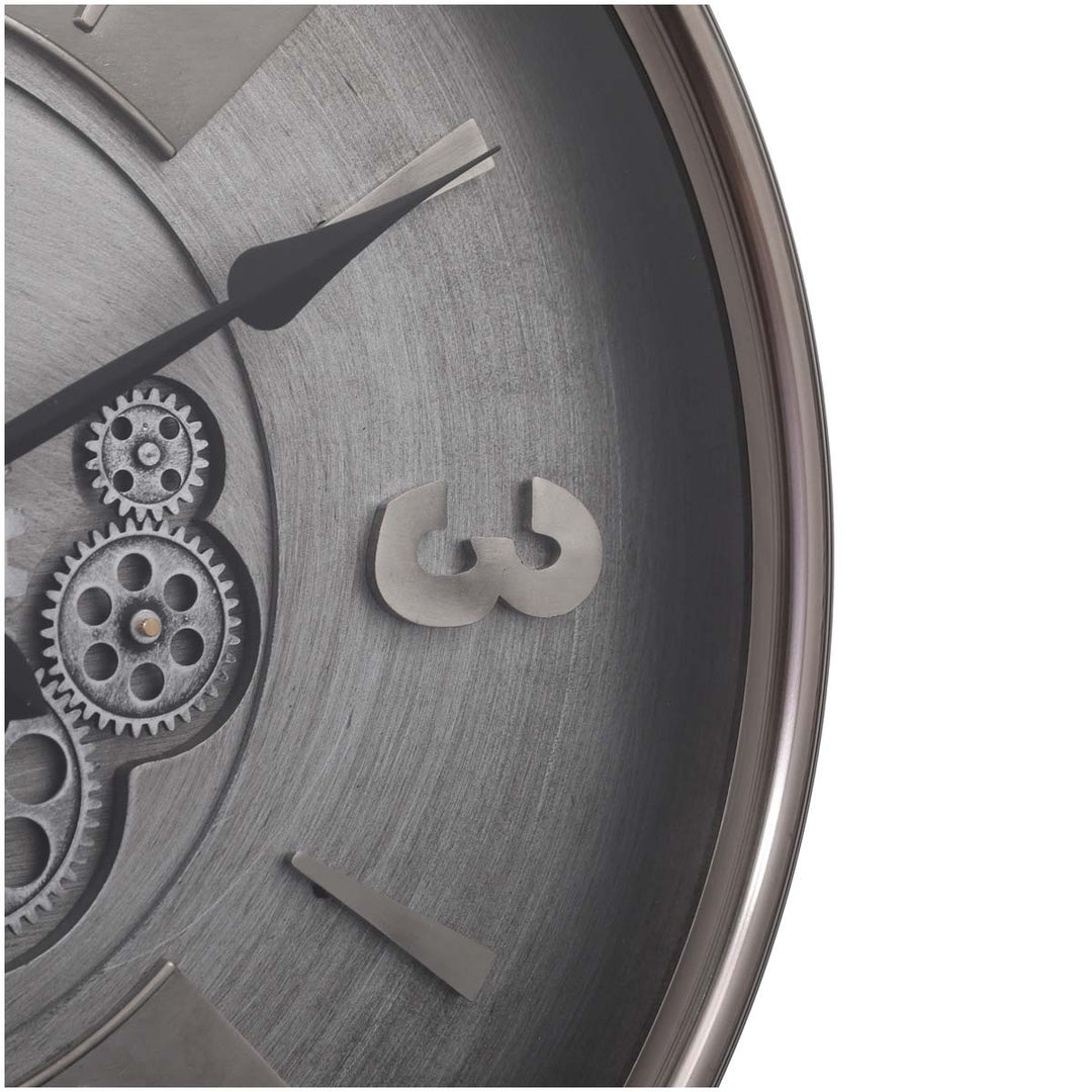 Chilli Decor Leroy Industrial Silver Wash Metal Moving Gears Wall Clock 62cm TQ-Y694 5