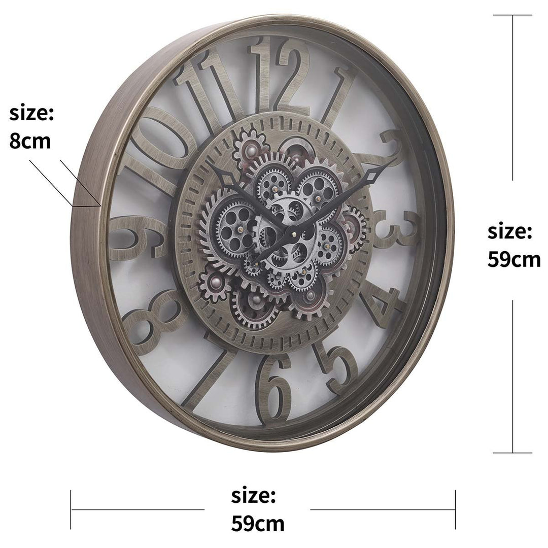 Chilli Decor Levon Industrial Grey Wash Metal Moving Gears Wall Clock 59cm TQ-Y696 8