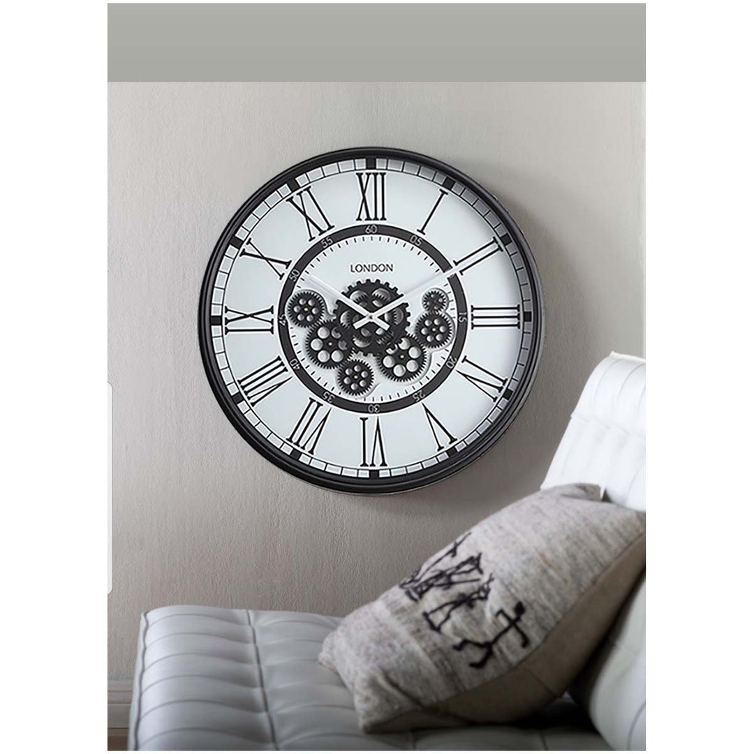 Chilli Decor London Modern Metal Moving Gears Wall Clock White 55cm TQ-Y671 2