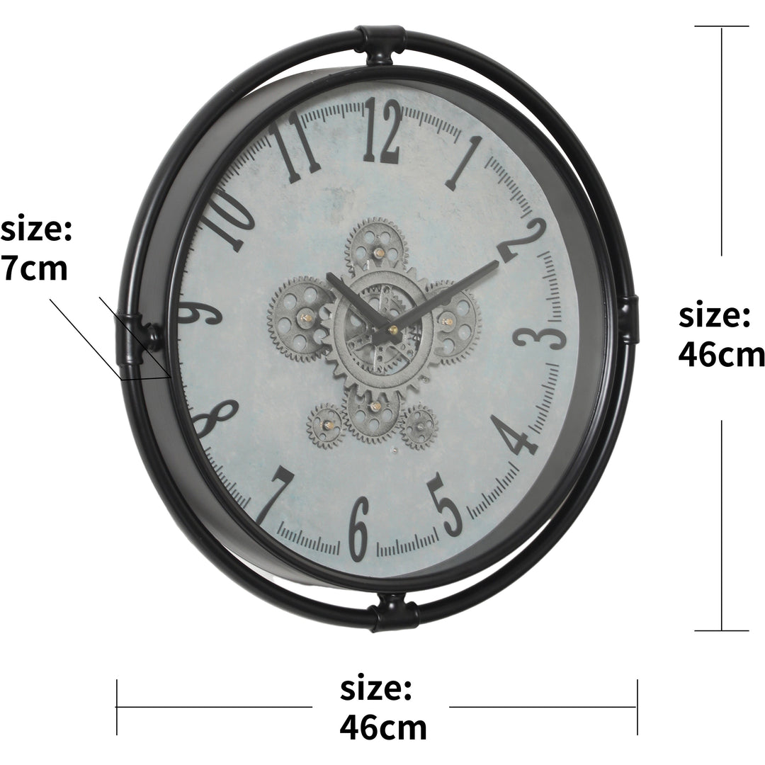 Chilli Decor Louis Industrial Black Metal Moving Gears Wall Clock 46cm TQ-Y749 6