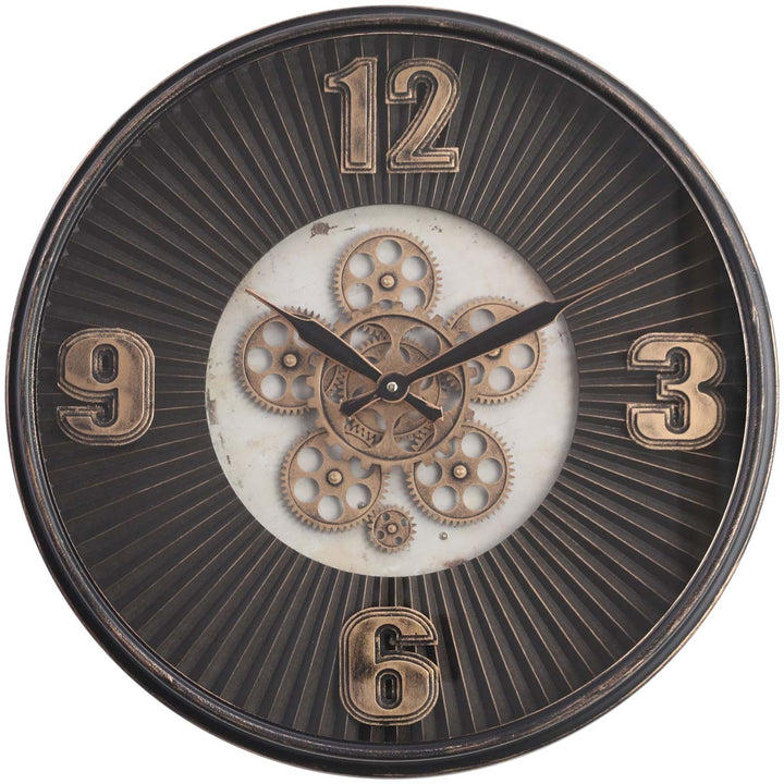Chilli Decor Marcus Grooved Gold Black Wash Metal Moving Gears Wall Clock 55cm TQ-Y702 2