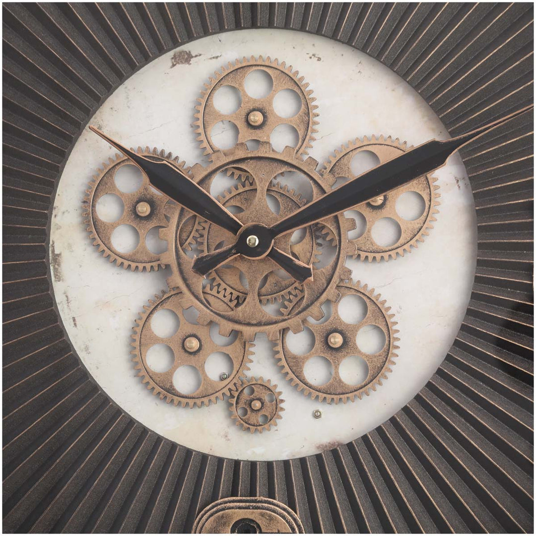 Chilli Decor Marcus Grooved Gold Black Wash Metal Moving Gears Wall Clock 55cm TQ-Y702 3