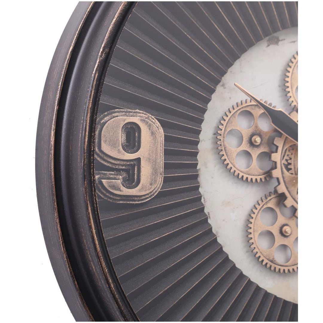 Chilli Decor Marcus Grooved Gold Black Wash Metal Moving Gears Wall Clock 55cm TQ-Y702 4