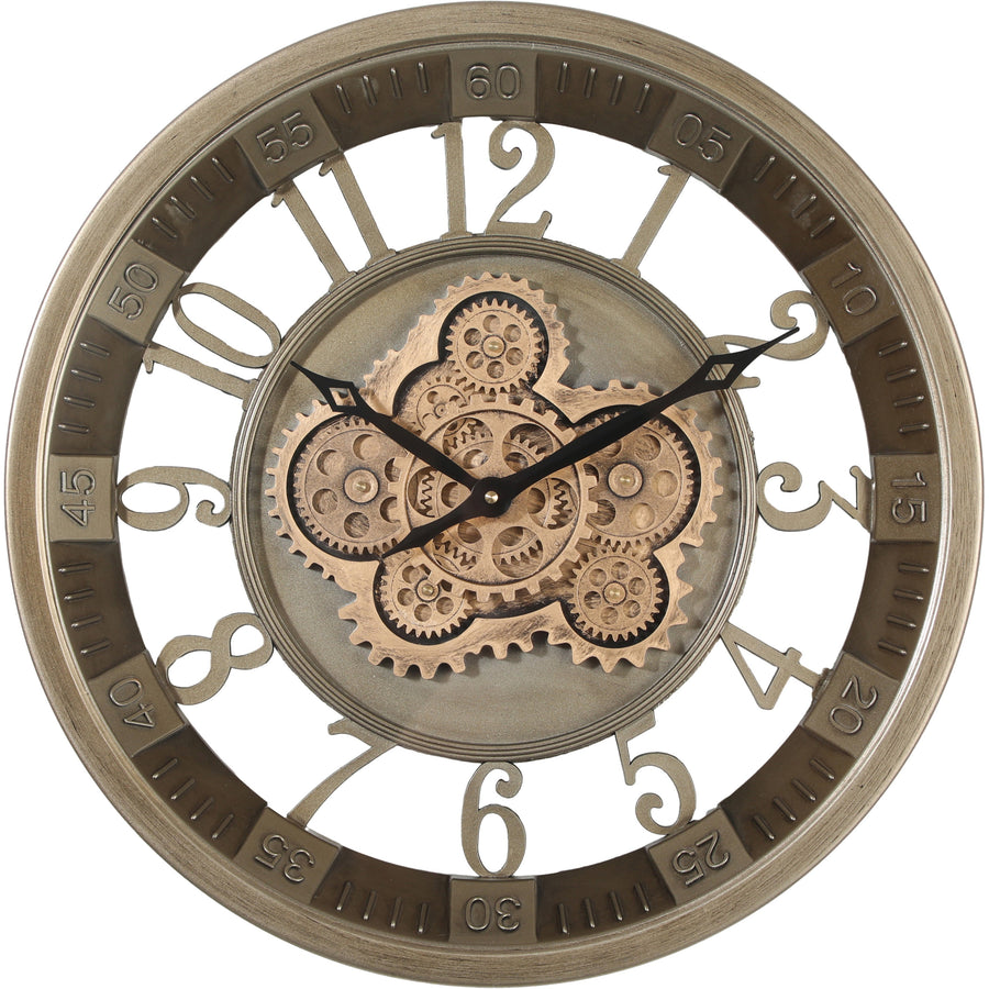 Chilli Decor Maurice Industrial Silver Gold Metal Moving Gears Wall Clock 46cm TQ-Y754 1