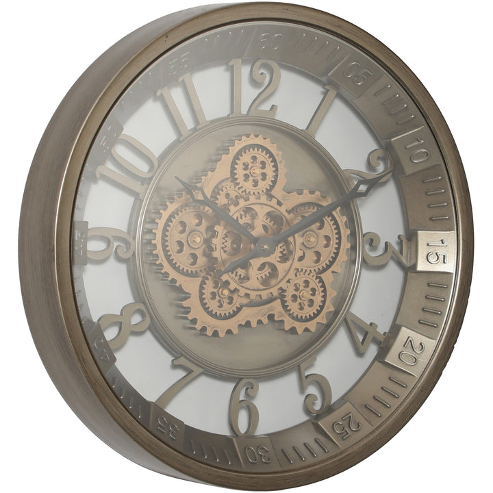 Chilli Decor Maurice Industrial Silver Gold Metal Moving Gears Wall Clock 46cm TQ-Y754 2