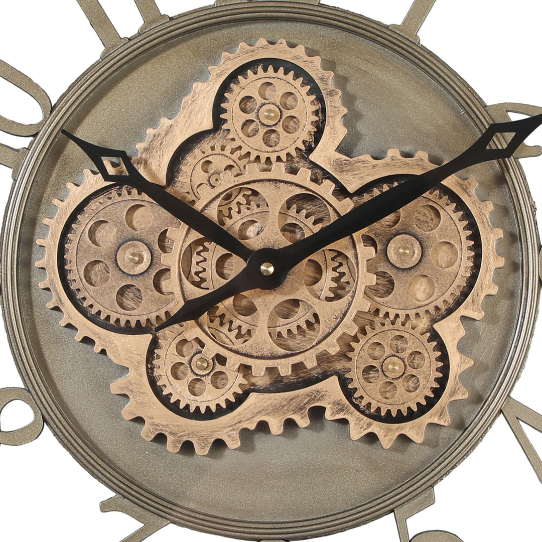 Chilli Decor Maurice Industrial Silver Gold Metal Moving Gears Wall Clock 46cm TQ-Y754 3