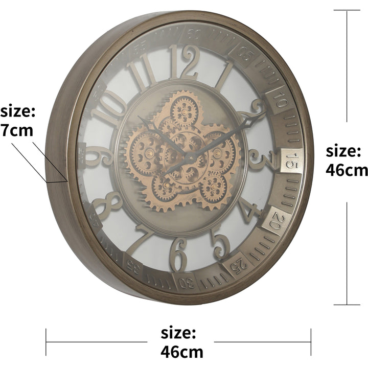 Chilli Decor Maurice Industrial Silver Gold Metal Moving Gears Wall Clock 46cm TQ-Y754 6