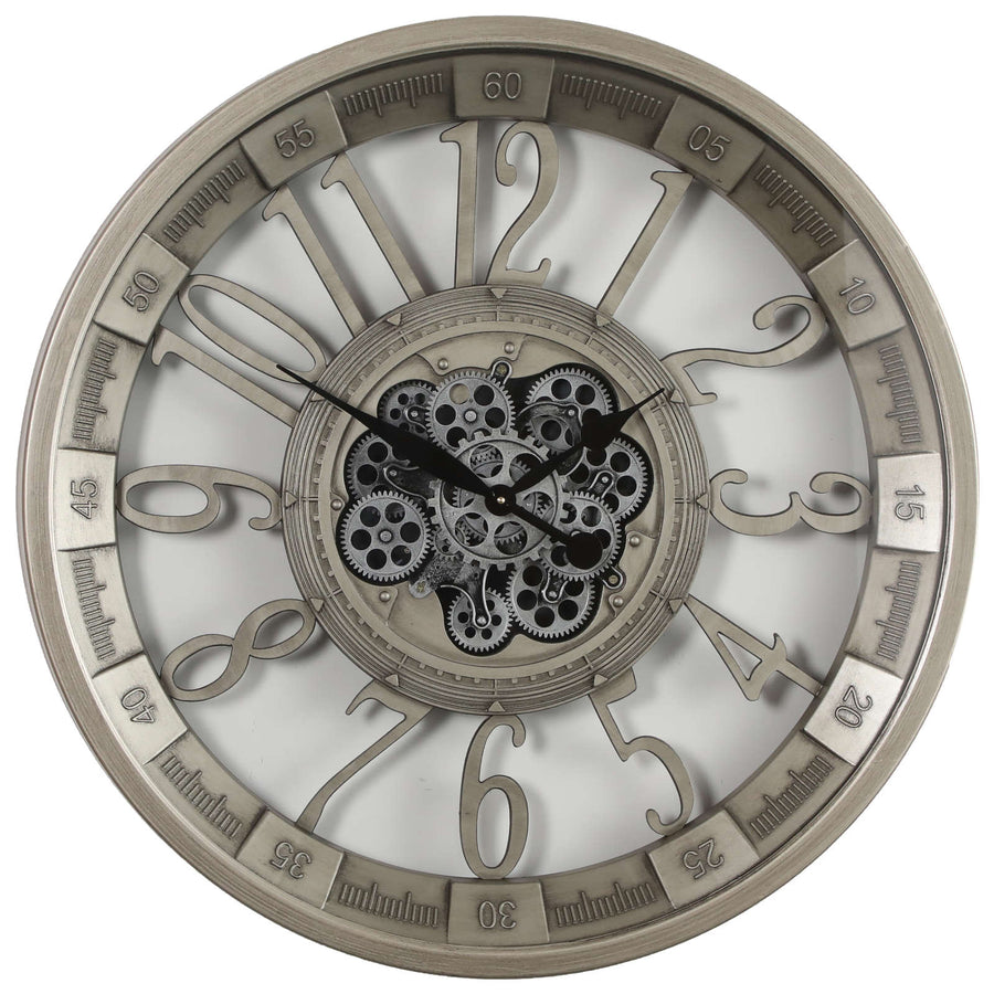 Chilli Decor Maurice Industrial Silver Metal Moving Gears Wall Clock 80cm TQ-Y744 1