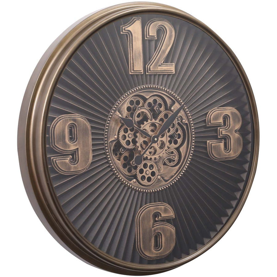 Chilli Decor Maximus Grooved Gold Black Wash Metal Moving Gears Wall Clock 80cm TQ-Y697 1