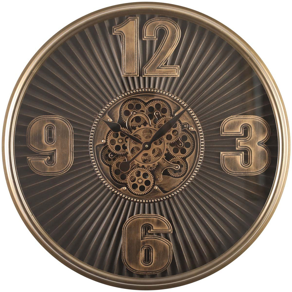 Chilli Decor Maximus Grooved Gold Black Wash Metal Moving Gears Wall Clock 80cm TQ-Y697 2