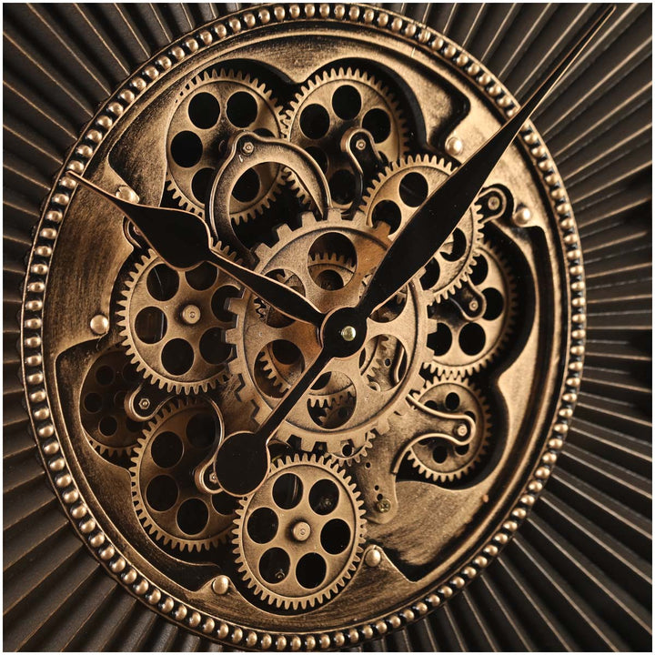 Chilli Decor Maximus Grooved Gold Black Wash Metal Moving Gears Wall Clock 80cm TQ-Y697 3