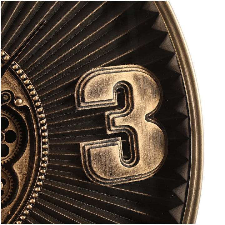 Chilli Decor Maximus Grooved Gold Black Wash Metal Moving Gears Wall Clock 80cm TQ-Y697 5