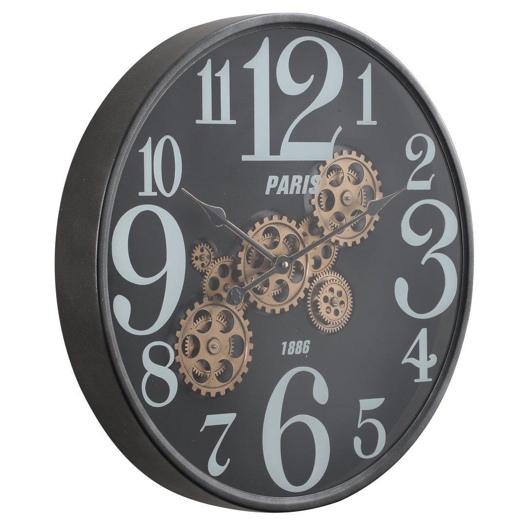 Modern Paris Industrial Black Metal Moving Gears Wall Clock – Oh