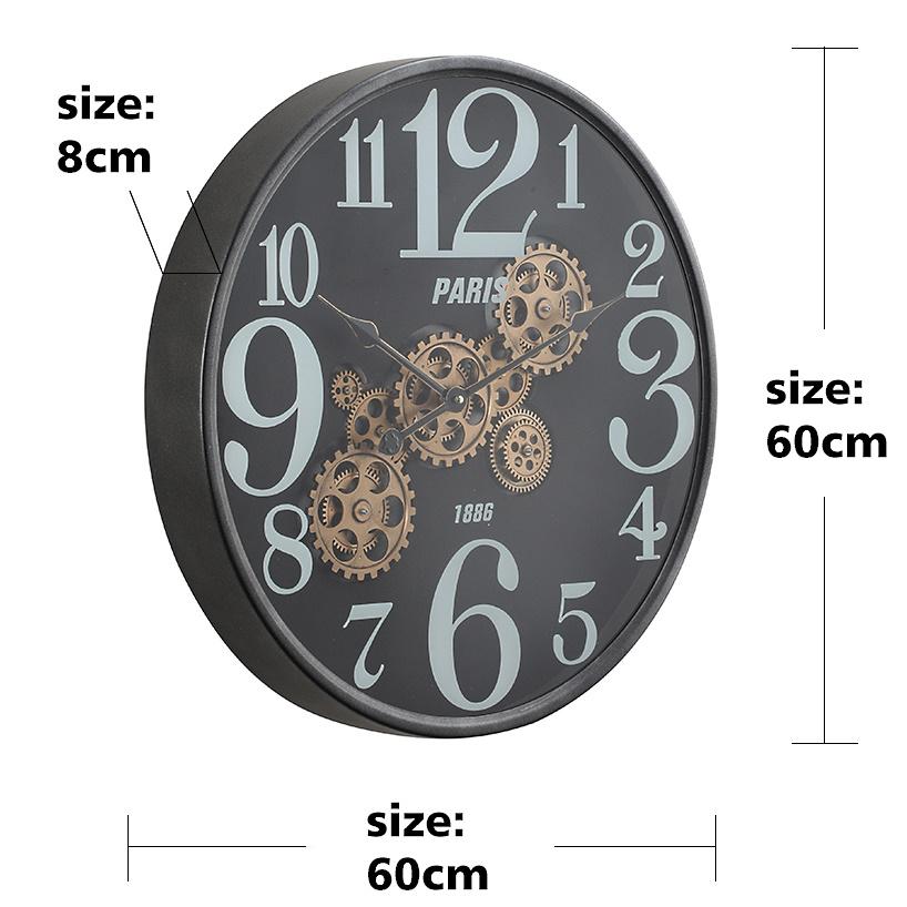 Chilli Decor Modern Paris Industrial Metal Moving Gears Wall Clock 60cm TQ-E03 6