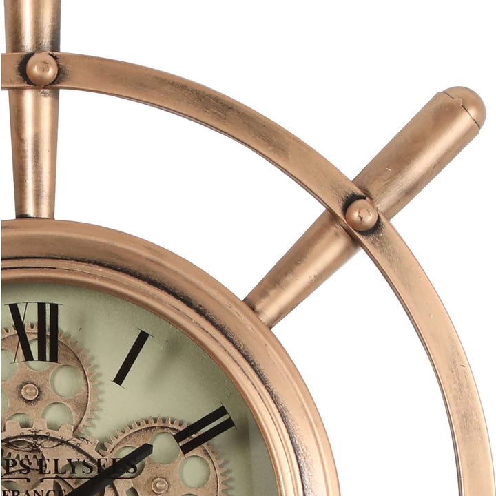 Chilli Decor Nautical Steering Wheel Copper Metal Moving Gears Wall Clock 65cm TQ-Y743 2