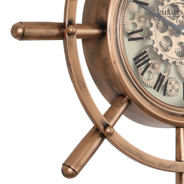 Chilli Decor Nautical Steering Wheel Copper Metal Moving Gears Wall Clock 65cm TQ-Y743 3