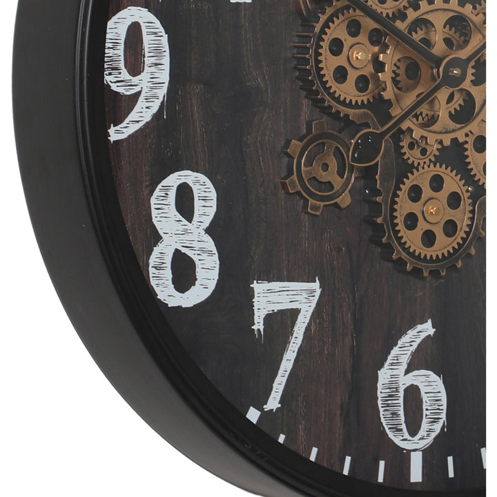 Chilli Decor New Era Black Metal Weathered Wood Face Moving Gears Wall Clock 60cm TQ-Y764 4