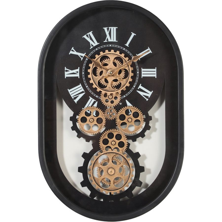 Chilli Decor Newman Oval Black Metal Moving Gears Wall Clock 57cm TQ-Y763 1