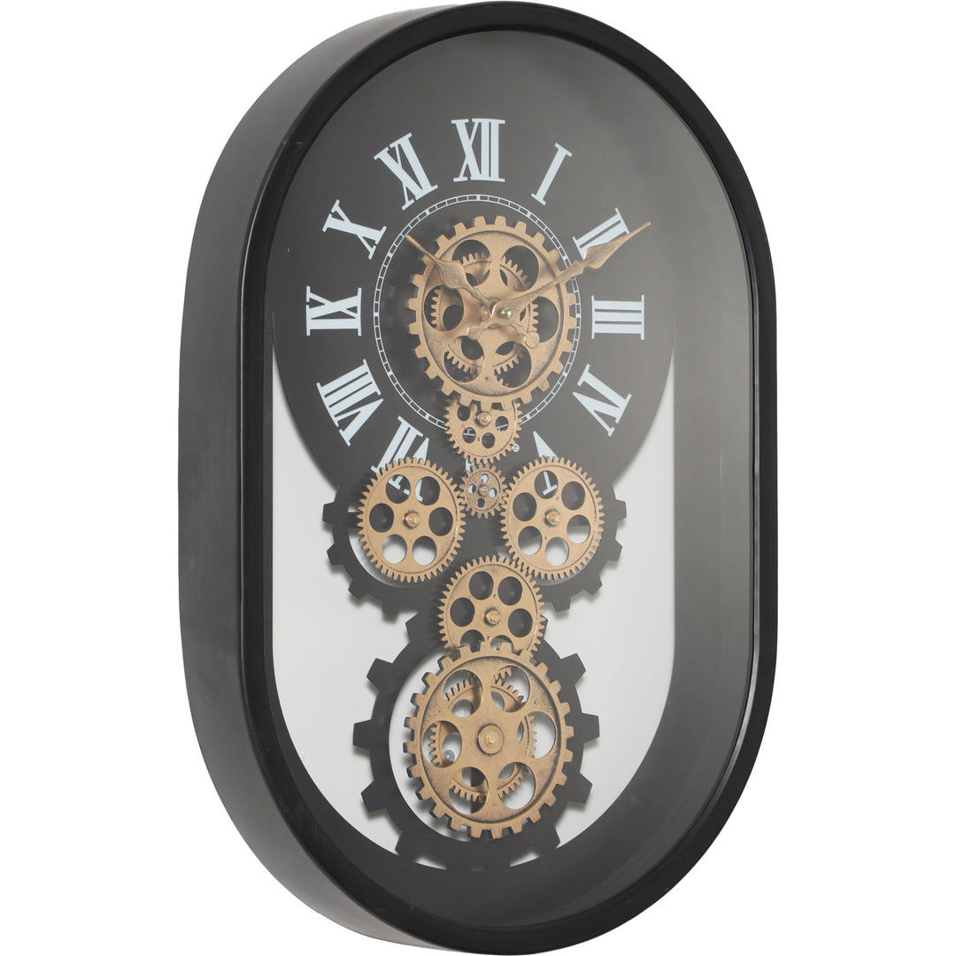 Chilli Decor Newman Oval Black Metal Moving Gears Wall Clock 57cm TQ-Y763 2
