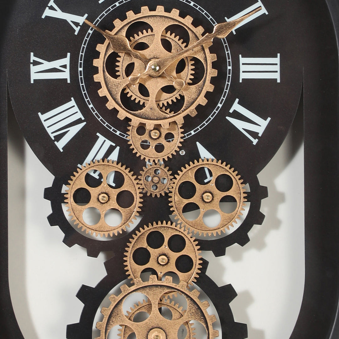 Chilli Decor Newman Oval Black Metal Moving Gears Wall Clock 57cm TQ-Y763 3