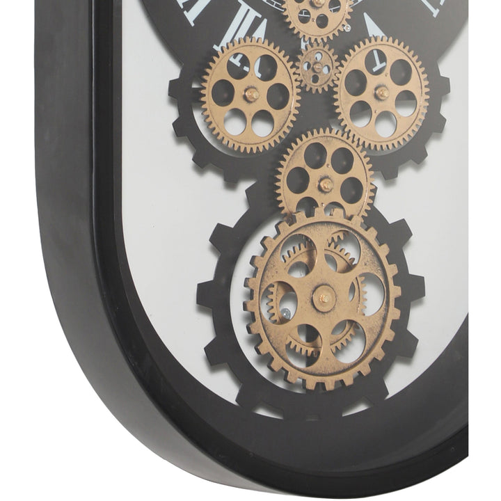 Chilli Decor Newman Oval Black Metal Moving Gears Wall Clock 57cm TQ-Y763 4
