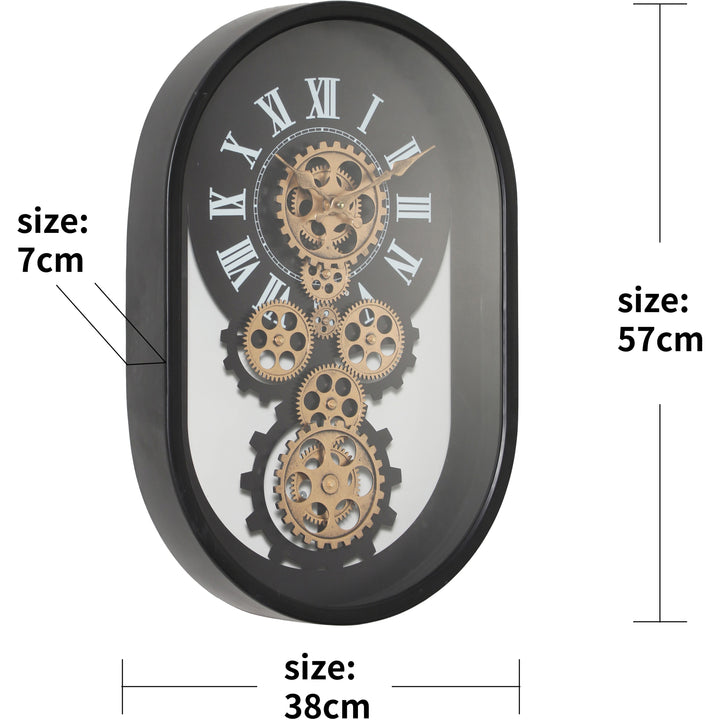 Chilli Decor Newman Oval Black Metal Moving Gears Wall Clock 57cm TQ-Y763 7