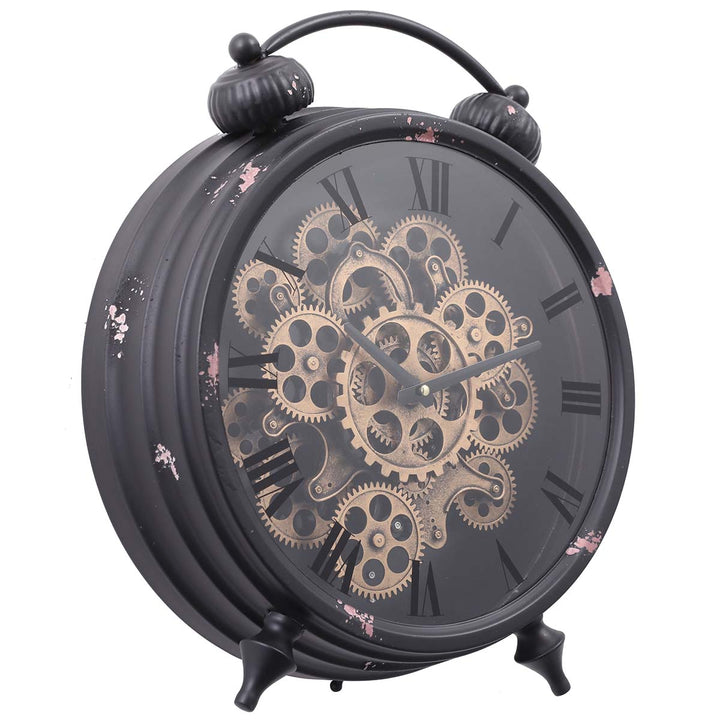 Chilli Decor Newton Distressed Black Metal Moving Gears Desk Clock 45cm TQ-Y588 1