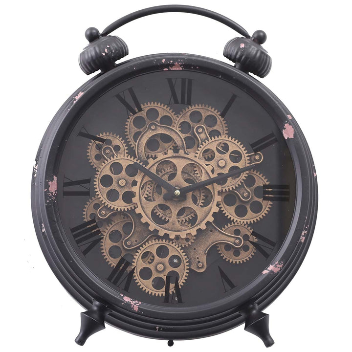 Chilli Decor Newton Distressed Black Metal Moving Gears Desk Clock 45cm TQ-Y588 3