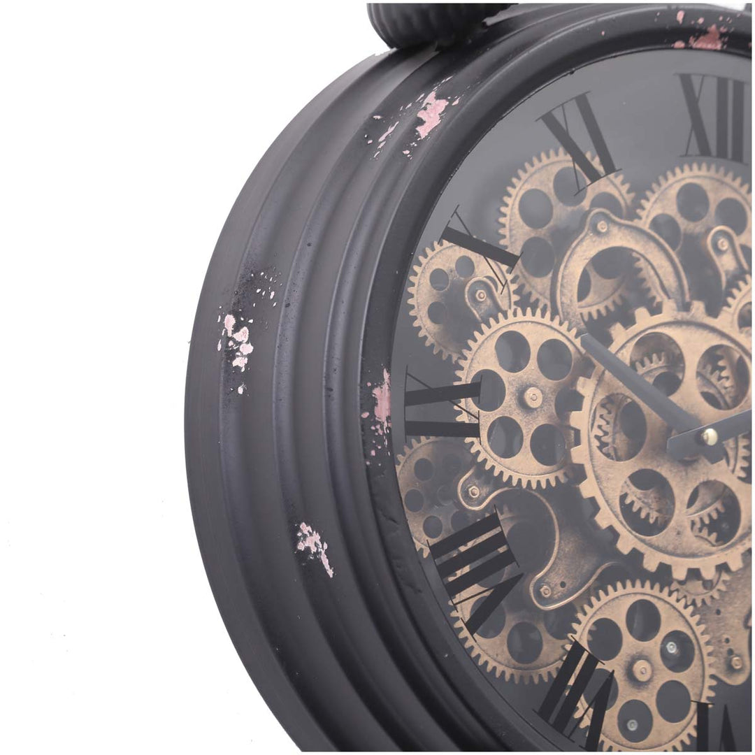 Chilli Decor Newton Distressed Black Metal Moving Gears Desk Clock 45cm TQ-Y588 4