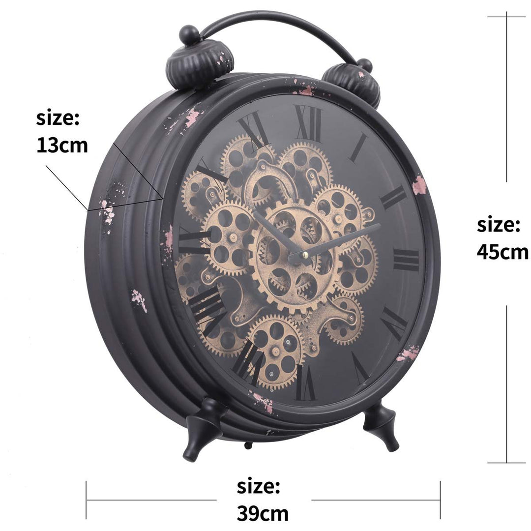 Chilli Decor Newton Distressed Black Metal Moving Gears Desk Clock 45cm TQ-Y588 9