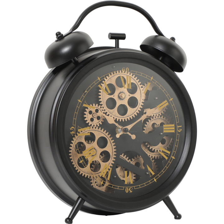 Chilli Decor Newton Twin Bell Black Metal Moving Gears Bedside Desk Clock 34cm TQ-Y761 2